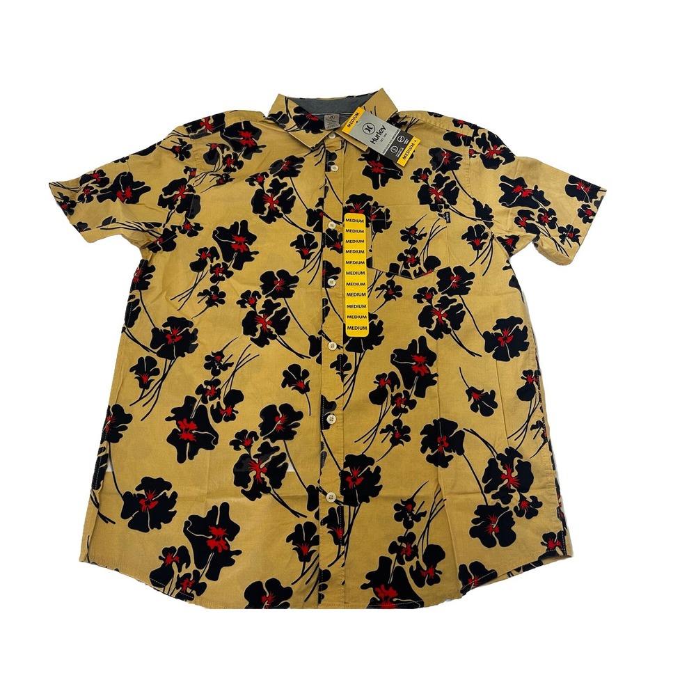 Hurley Men's Hawaiian Shirt SS Woven Patio Shirt Med Flowers New Maple‎ BxB/MM